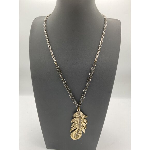 Boho Feather Pendant Necklace With Silver Chain & Beads - Picture 1 of 5